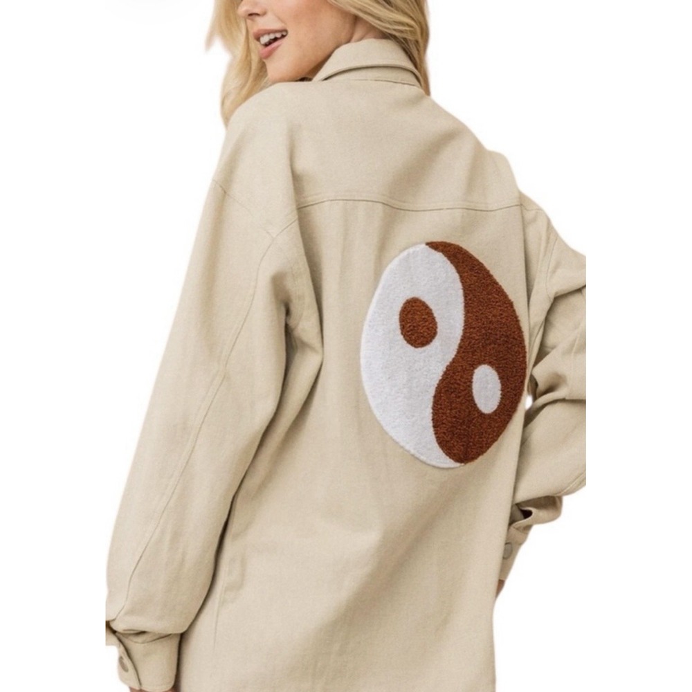 AndTheWhy NWT Boutique Apparel Yin-Yang Shacket Texture Sherpa On Back Boho Chic